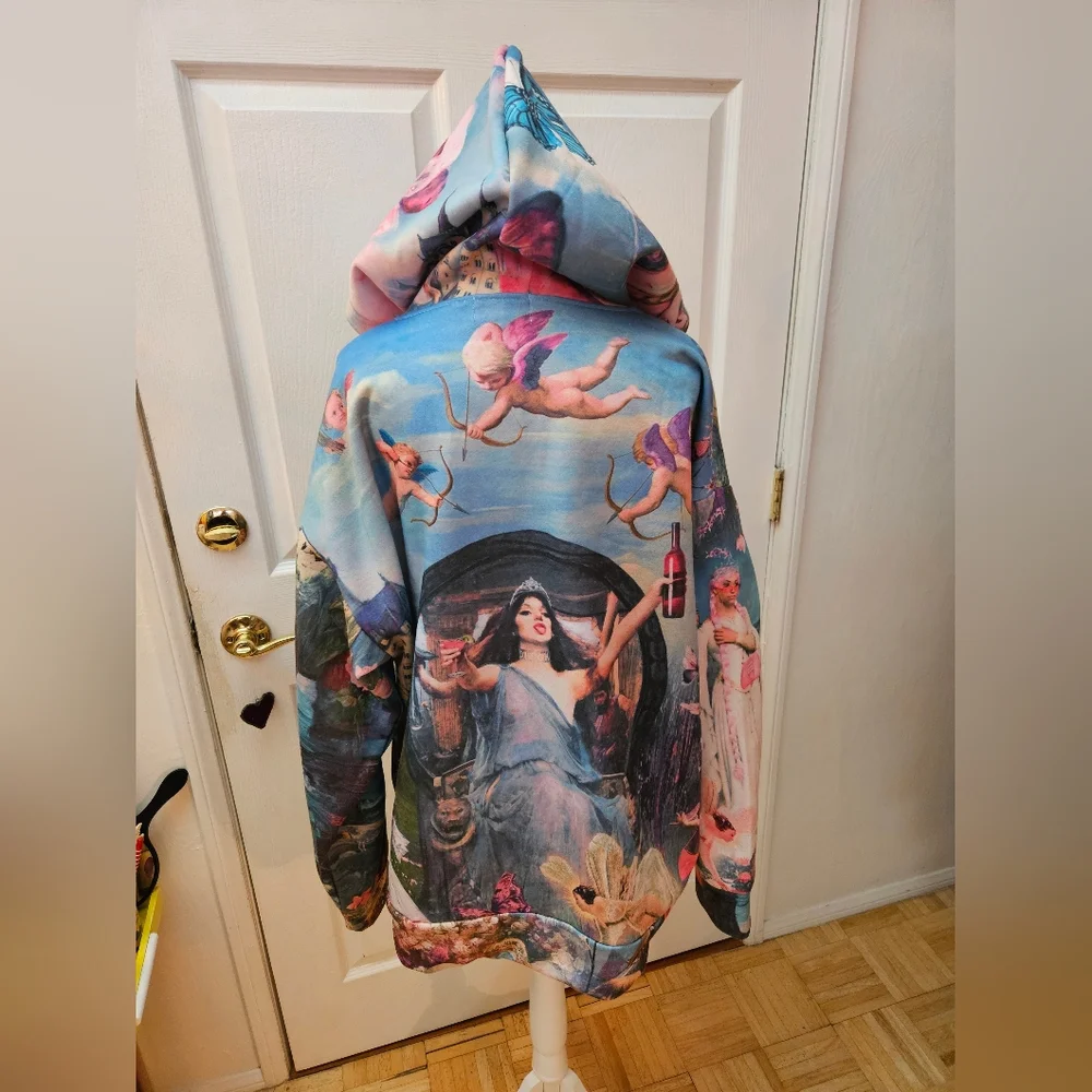 RARE Sugar Thrillz Dolls Kill Once Upon A Dime Oversized Fairy Printed Hoodie M - Picture 7 of 9